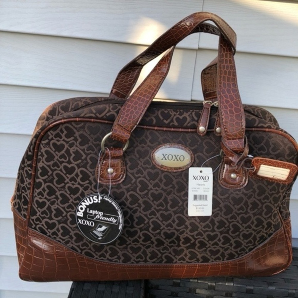XOXO Hearts Padded Faux Leather Laptop Bag,Brown Universal Compatible Weekenders